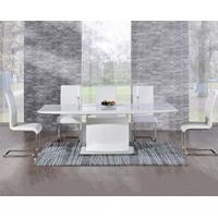 Hailey 160cm White High Gloss Extending Dining Table with White Malaga Chairs