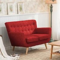 Hadley 2 Seater Sofa In Red Fabric With Wooden Legs