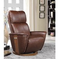 Halifax Electric Recliner Chair In Brown Leather And Walnut Base