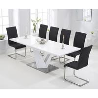 Harmony 160cm White High Gloss Extending Dining Table with Black Malaga Chairs