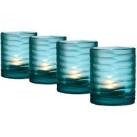 Hand Blown Colour Glass Tealight Holder Ocean (Set of 4)