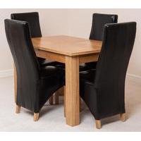 Hampton 120cm - 160cm Extension Dining Table & 4 Black Lola Leather Chairs