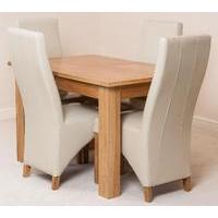 Hampton 120cm - 160cm Extension Dining Table & 4 Ivory Lola Leather Chairs