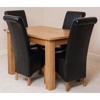 hampton solid oak extension dining table 4 black montana leather chair ...