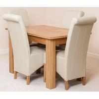 hampton solid oak extension dining table 4 ivory montana leather chair ...