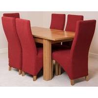 hampton 120cm 160cm extension dining table 6 red lola fabric chairs