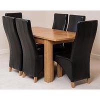 Hampton 120cm - 160cm Extension Dining Table & 6 Black Lola Leather Chairs