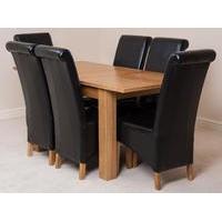 Hampton Solid Oak Extension Dining Table & 6 Black Montana Leather Chairs