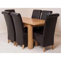 hampton solid oak extension dining table 6 brown montana leather chair ...