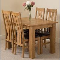 Hampton 120cm - 160cm Extending Dining Table & 4 Princeton Solid Oak Leather Chairs