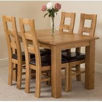 Hampton 120cm - 160cm Extending Dining Table & 4 Yale Solid Oak Leather Chairs