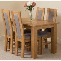 hampton 120cm 160cm extending dining table 4 yale solid oak fabric cha ...