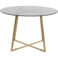 Haku Round Large Dining Table, Brass and smoked glass