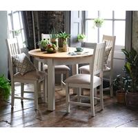 hampstead stone grey 110 150cm round ext table and 4 slat back chairs