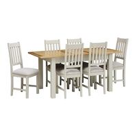 Hampstead Stone Grey 140cm-180cm Table and 6 Slat Back Chairs