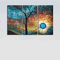 Hand-Painted Modern Tree Sun Moon Wall Art Decoration Oil Painting on Canvas 3pcs/set Without Frame