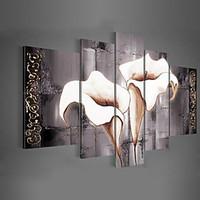 Hand-painted Wall Art Black Pure White Lilies home decoration Landscape Oil Painting on Canvas 5pcs/set No Frame