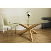 havana glass round dining table on solid oak pedestal four sizes 4ft t ...