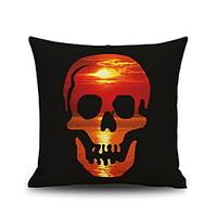 halloween red sunset skull head linen decorative throw pillow case cus ...