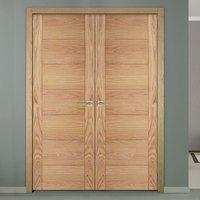 Hampshire 7 Panel Oak Flush Fire Door Pair, 30 Minute Fire Rated, Prefinished