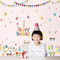 Happy Birthday Cake Party Children\'s Wall Stickers DIY Removable Wall Decals