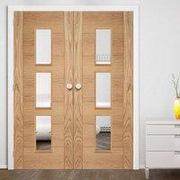 Hampshire 3 Pane Oak Flush Door Pair with Clear Safety Glass, Prefinished