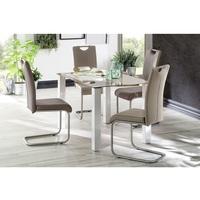 Hanna Glass Dining Table In Taupe With 6 Marie Dining Chairs