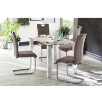 Hanna Glass Dining Table In Taupe With 4 Marie Dining Chairs
