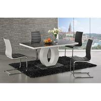Hallon Dining Table In Black Glass Top With 6 Dining Chairs