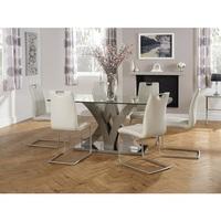 Harper Glass Dining Table In Taupe With 6 Harley Dining Chairs