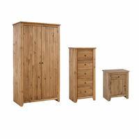 Havana Pine 2 Door Wardrobe Bedside 5 Drawer Chest Set