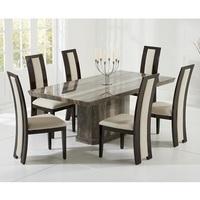 hamlet marble dining table in brown with 6 allie cream chairs