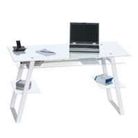 Harlow Glass Computer Desk In White With Metal Legs
