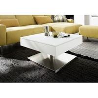 Hadley Storage Glass Coffee Table In Matt White With Metal Base