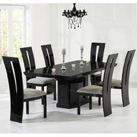 Hamlet Marble Dining Table In Black And 6 Ophelia Grey Chairs
