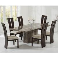 hamlet marble dining table in brown and 6 ophelia cream chairs