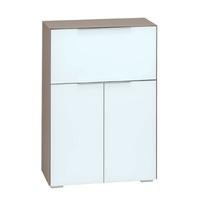 Haven Laptop Desk In Matt Sand And White Glass With Storage