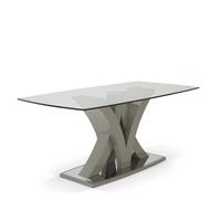 Harper Glass Dining Table In Taupe With High Gloss Base