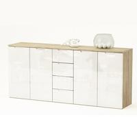 Harold Large Sideboard In Brushed Oak And White Gloss Fronts