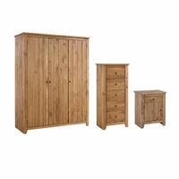 Havana Pine 3 Door Wardrobe Bedside 5 Drawer Chest Set