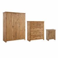 Havana Pine 3 Door Wardrobe Bedside 3 and 2 Drawer Chest Set