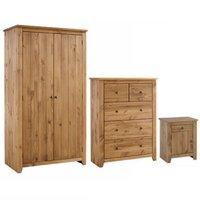 Havana Pine 2 Door Wardrobe Bedside 3 and 2 Drawer Chest Set