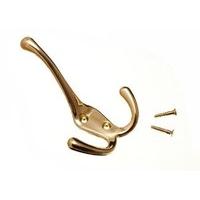 Hat and Robe Coat Hanger Clothes Tri Hook Brass Plated + Screws ( pack of 6 )