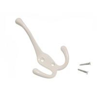 Hat and Robe Coat Hanger Clothes Tri Hook Metal White + Screws ( pack of 20 )