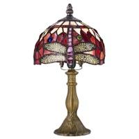 Hand Crafted Red Stained Glass Dragonfly Tiffany Lamp