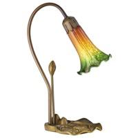 Hand Crafted Green and Amber Glass Lily Tiffany Table Lamp