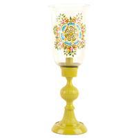 Hand-Painted Lime Aluminium And Glass Hurricane Lamp