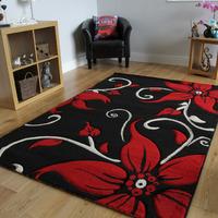 Havana Floral Black and Red Contemporary Rugs 180 cm x 270 cm (5\'11\