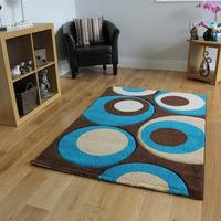 Havana Thick Chocolate Teal Round Shapes Design Rug - 915-BrownTeal Havana 70 cm x 140 cm (2\'4\