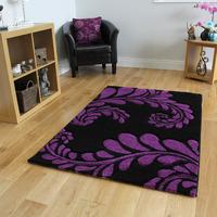 Havana Black Purple Leaf Print Rug - 916-BlackPurple Havana 180 cm x 270 cm (5\'11\